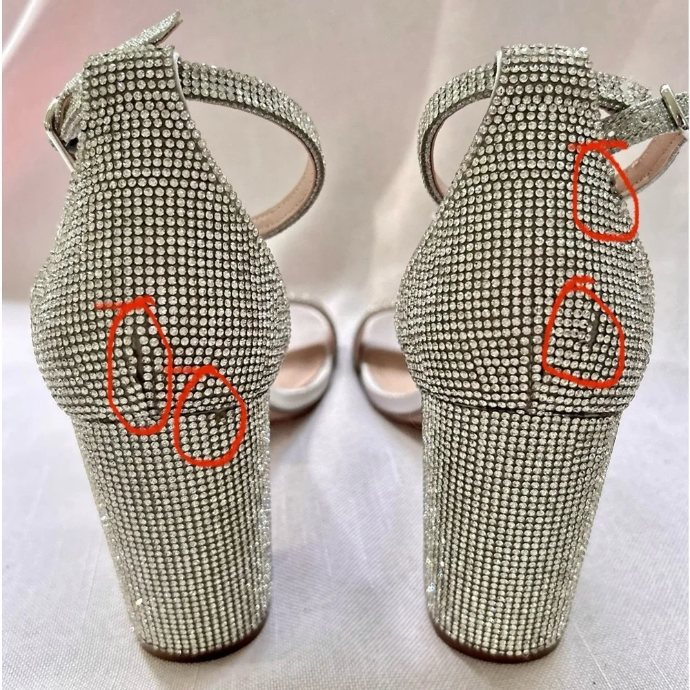 Steve Madden Spark Silver Size 9 Sandals Rhinestone Strappy Heels Ankle Strap